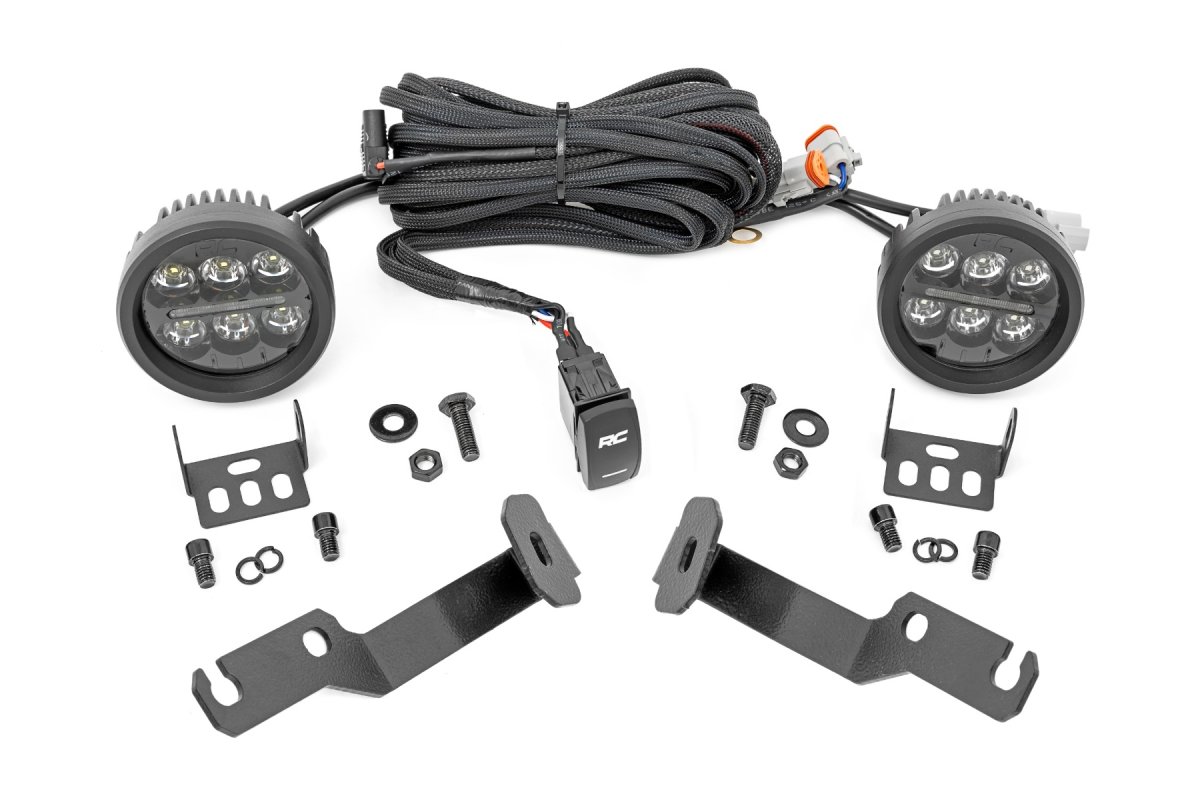 Toyota Tacoma LED Light Kit - Ditch Mount - Rough Country - Black Series Round, 3.5 Inch, Amber DRL - Black - '05-'15